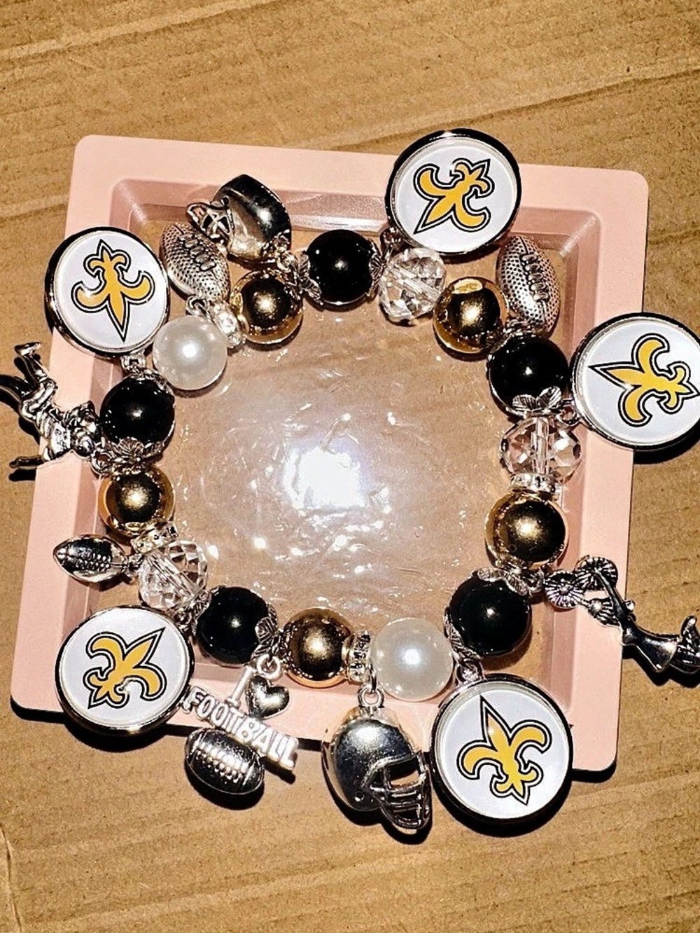 Saints fan Charm Bracelet in Gold & Black Like New